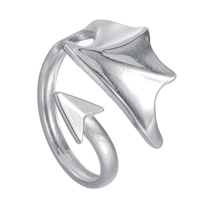 Gothic silver stainless steel open ring with angel and demon wings design for couples