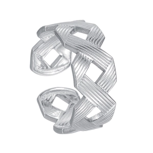 Modern adjustable silver stainless steel ring with geometric lattice and brushed texture