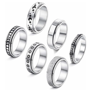 Stainless Steel Star Moon Spinner Rings Polished Relief Band Unisex Anxiety Relief Jewelry Collection Finger Rings