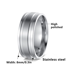 8mm wide stainless steel tire-style ring with brushed finish and high polished edges