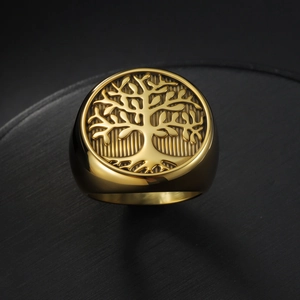 Vintage Titanium Steel Tree Of Life Signet Ring For Men Women Polished Stainless Steel Band Finger Ring Jewelry Gift