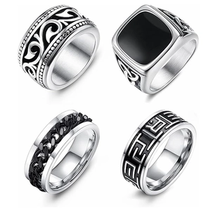 Vintage Stainless Steel Ring Set For Men Celtic Knot Signet Greek Key Chain Inlay Viking Punk Style Retro Jewelry Stackable Rings