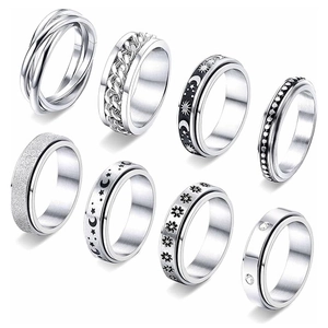 Stainless Steel Spinner Rings For Men Women Anxiety Stress Relief Rotatable Star Moon Chain Geometric Band Ring Jewelry Gift