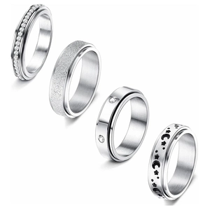 Minimalist Titanium Steel Spinner Fidget Ring For Anxiety Relief Star Moon Rhinestone Inlaid Band Fashion Finger Jewelry