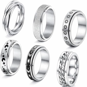 Unisex Fidget Spinner Ring Collection Titanium Stainless Steel Star Moon Geometric Pattern Stress Relief Anxiety Jewelry