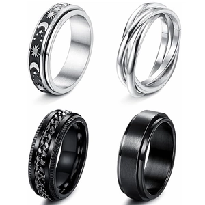 Anelli Spinner Vintage in Acciaio Inossidabile con Stella e Luna per Uomo Donna Anelli a Fascia Rotanti Antistress Gioielli Punk