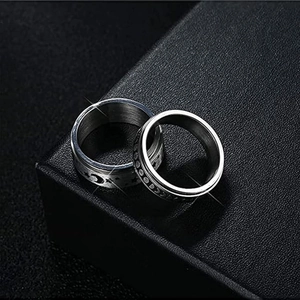 Spinner stainless steel star and moon rings set in silver finish for couples