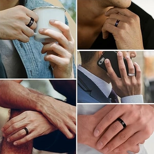 16-piece set of men's stainless steel anxiety rings in black and silver finishes