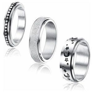 Hip Hop Spinner Rings For Men Women Titanium Steel Stress Relief Star Moon Matte Chain Rotating Finger Ring Jewelry