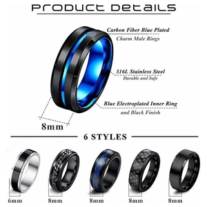 Men's 8mm two-tone stainless steel rings featuring carbon fiber and dragon patterns
