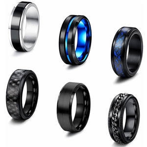 Men Stainless Steel Spinning Ring Set Dragon Celtic Pattern Fidget Stress Relief Black Blue Silver Band Rings For Men Women