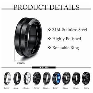 Bagues rotatives en acier inoxydable 316L poli pour hommes en 6mm et 8mm