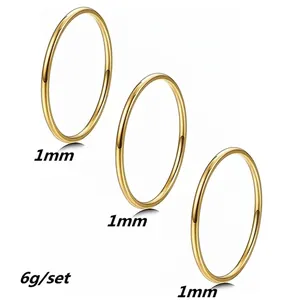 Minimalist Thin Titanium Steel Plain Band Stacking Rings For Women Men Gold Silver Plated Geometric Jewelry Finger Rings