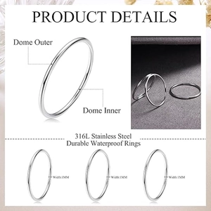 Detail showing 1mm width 316L stainless steel dome rings with 14K gold plated finish