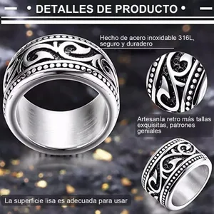 Macro detail of silver 316L stainless steel ring with Celtic tribal patterns and aged finish