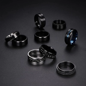 Ensemble de 8 bagues rotatives en acier inoxydable pour hommes, noir, argent et bleu