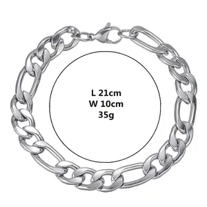 Bracciale a catena Figaro in titanio lucido con chiusura a moschettone e lunghezza 21cm