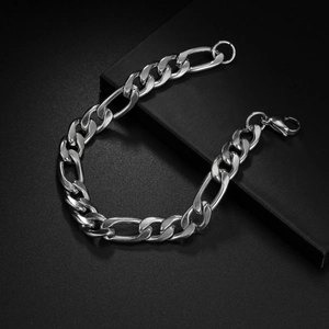 Bracciale a catena Figaro minimalista in acciaio inossidabile argento con chiusura