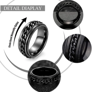 Black 8mm rotatable chain stress relief ring in matte stainless steel for men