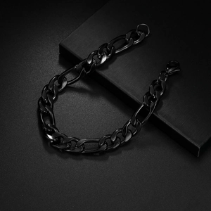 Bracciale Figaro da uomo in acciaio inossidabile nero con chiusura a moschettone su base