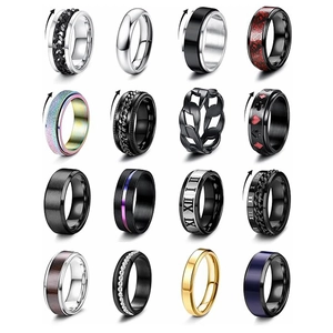 Ensemble de Bagues Spinner en Acier Titane pour Hommes Femmes Gothique Punk Chiffres Romains Poker Chaîne Bijoux de Doigt Cadeau