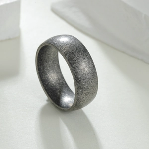 Minimalist 304 Stainless Steel Distressed Ring For Men Women Vintage Antique Silver Color Wide Band Geometric Finger Ring Jewelry