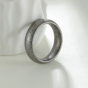 Minimalist vintage silver 304 stainless steel 6mm ring with antique industrial finish