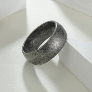 Vintage minimalist spherical ring in antique silver finish with matte stone-washed texture