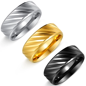 Men's Stainless Steel Diagonal Groove Ring Simple Geometric Polished Wide Band Ring Fashion Jewelry For Daily Commute