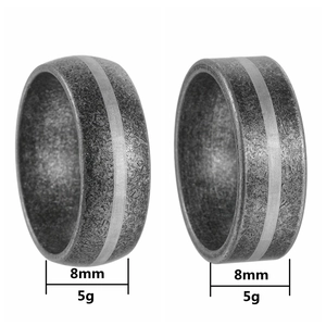 Vintage 8mm stainless steel ring set with rustic rock texture and dome flat profiles