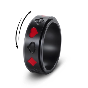 Bague Spinner en Acier Titane Motif Enseignes de Poker Coeur Pique Trèfle Carreau Anti-stress Bague Rotative Homme Femme