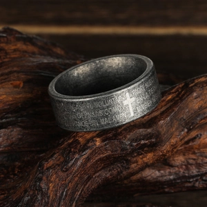 Vintage Stainless Steel Scripture Ring For Men Women Antique Silver Cross Religious Spanish Prayer Band Ring Gothic Jewelry