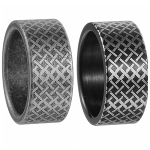 Anelli da uomo 10mm in acciaio 304 con trama intrecciata vintage e linee stile industriale