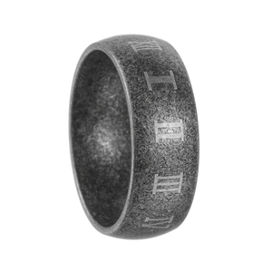 Retro stainless steel ring with Roman numerals engraving and aged silver finish