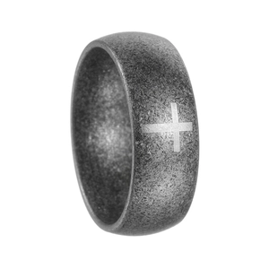 Anello vintage in acciaio al titanio argento invecchiato da uomo con motivo a croce