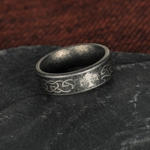 Vintage Tree of Life stainless steel ring with antique silver Celtic knot carvings