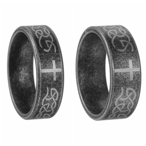 Bague vintage en acier inoxydable avec croix et nœuds celtiques en finition argent vieilli