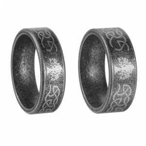Vintage oxidized silver Tree of Life and Celtic knot pattern stainless steel rings