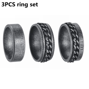 Vintage Titanstahl Spinner Ringe Set Für Herren Damen Antik Silber Farbe Drehbarer Kette Römische Ziffern Punk Schmuck