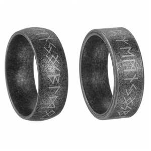 Vintage silver finish Viking rune rings in titanium steel for men with Nordic carvings