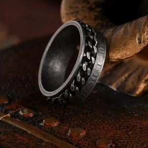 Vintage Silber Titanstahl Spinner-Ring mit Kette und römischen Ziffern besetzt