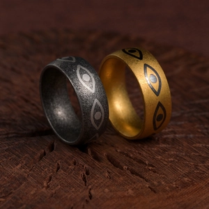 Bague Vintage en Acier au Titane Œil du Diable pour Hommes Femmes Finition Antique Vieillie Gothic Punk Bijoux de Mode
