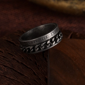 Anello in Acciaio Inossidabile Vintage Con Numeri Romani e Catena Rotante per Uomo Donna Stile Punk Industriale Gioielli Argento Antico