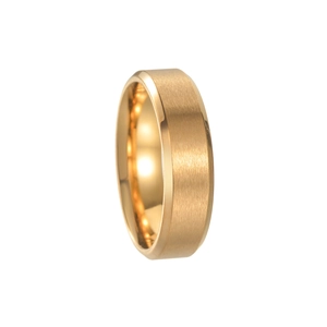 6mm gold brushed titanium steel ring with polished inner surface and beveled edges