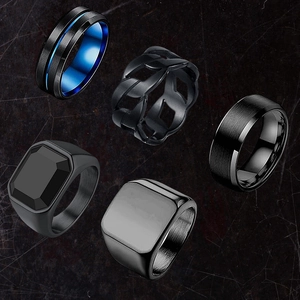 Ensemble de 5 bagues pour hommes en acier inoxydable noir avec finitions brossées