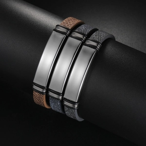 Minimalist Stainless Steel Silicone Bracelet For Men Trendy Sporty ID Plate Polished Couple Wristband Jewelry Gift