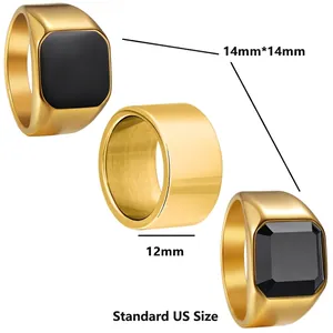 Dreiteiliges Herren-Ring-Set aus goldenem Titanstahl mit schwarzen Steinen und US-Standardgröße