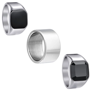 Titanstahl Herren Ringe Quadratischer Schwarzer Stein Siegelring Bandring Geometrisch Polierter Maskuliner Modeschmuck