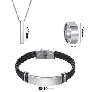 Men's jewelry set with stainless steel pendant necklace, ring and leather woven bracelet