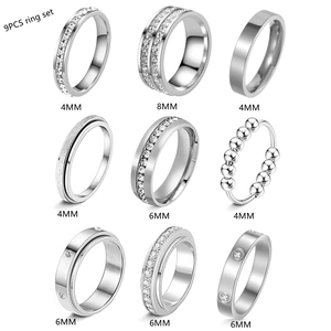 Titanium Steel Frosted Rotating Ring Set For Women Anxiety Stress Relief Niche Design Silver Band Rings Fashion Jewelry